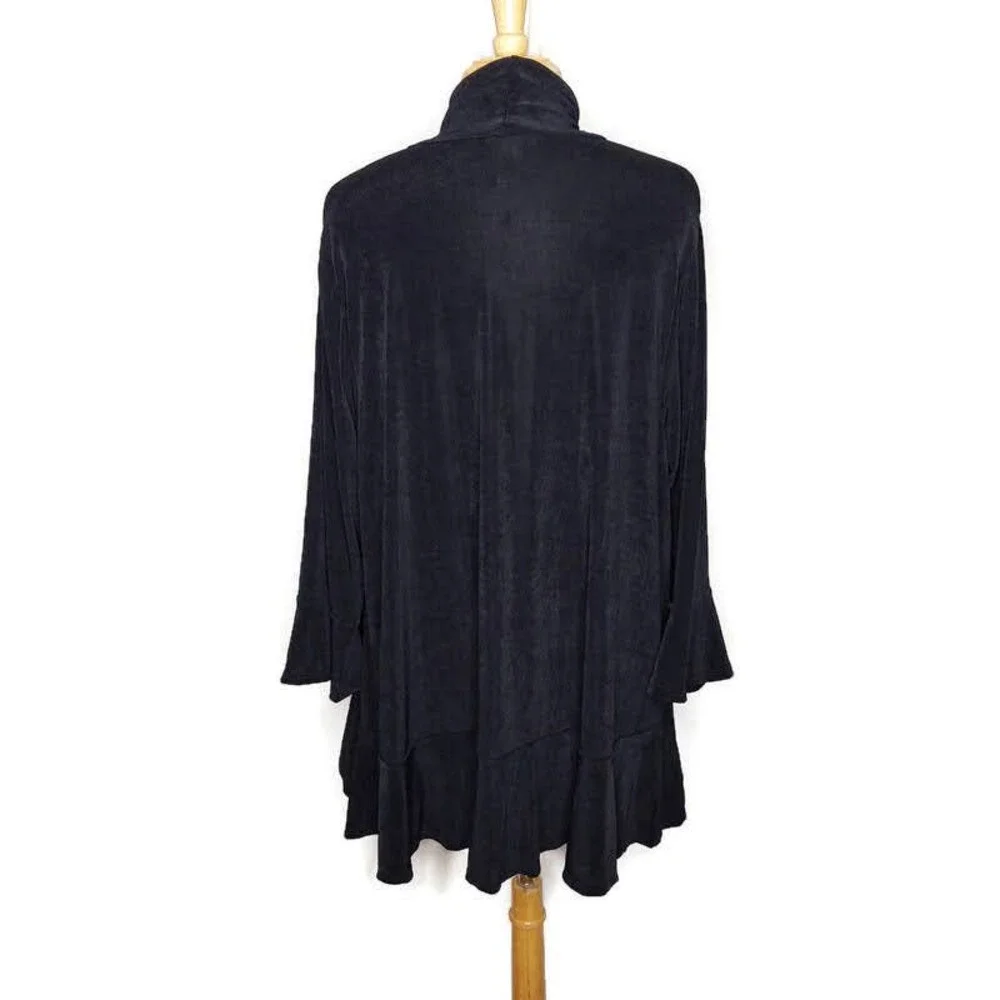 Catherines Ruffle Edge Open Front Draped Black Cardigan 18/20W - Picture 3 of 6